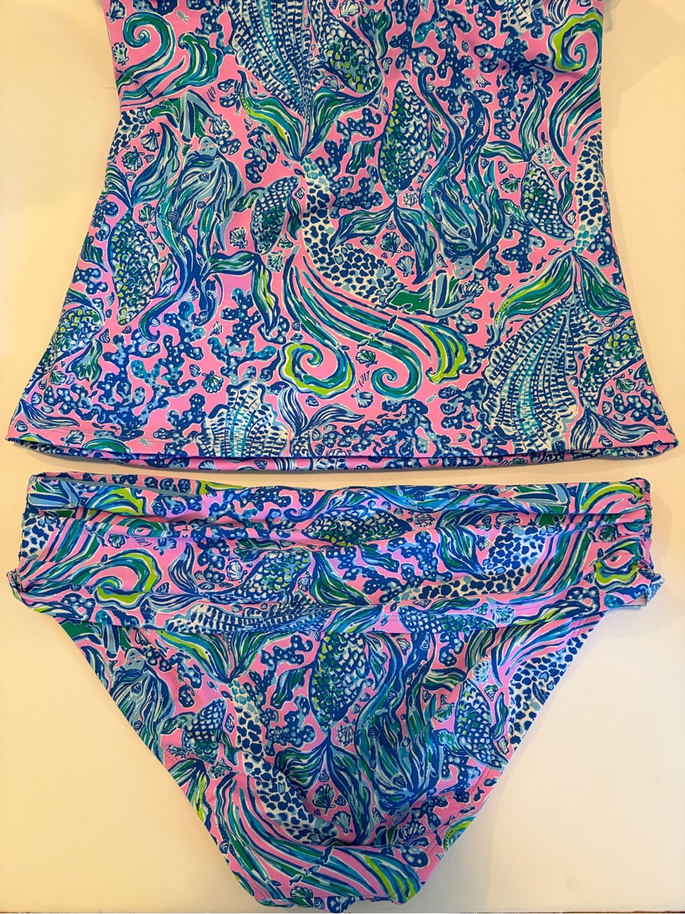 Lilly Pulitzer Flamenco Tankini Top “We Mermaid It” and Sarong Hipster Set. - Picture 6 of 9